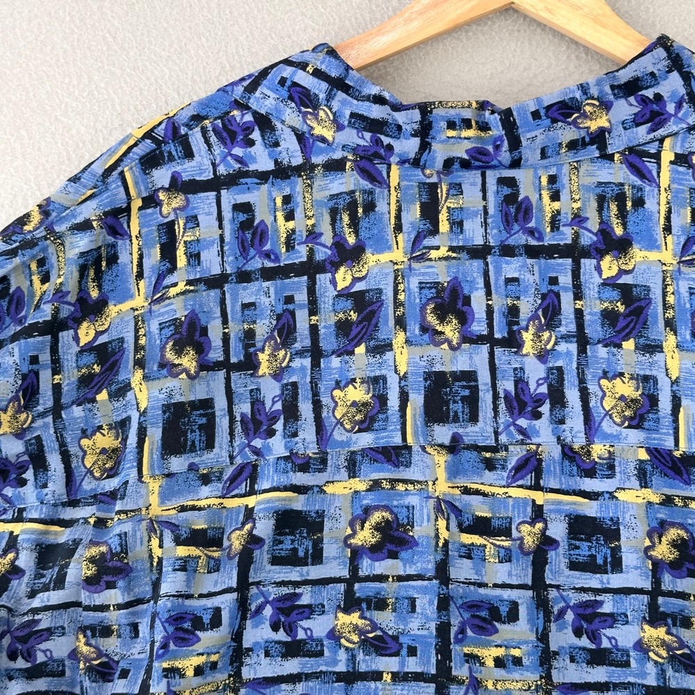 Vintage Camp Shirt Mens Medium Blue Abstract Print Rayon 80s Direction Vacation - Picture 4 of 9